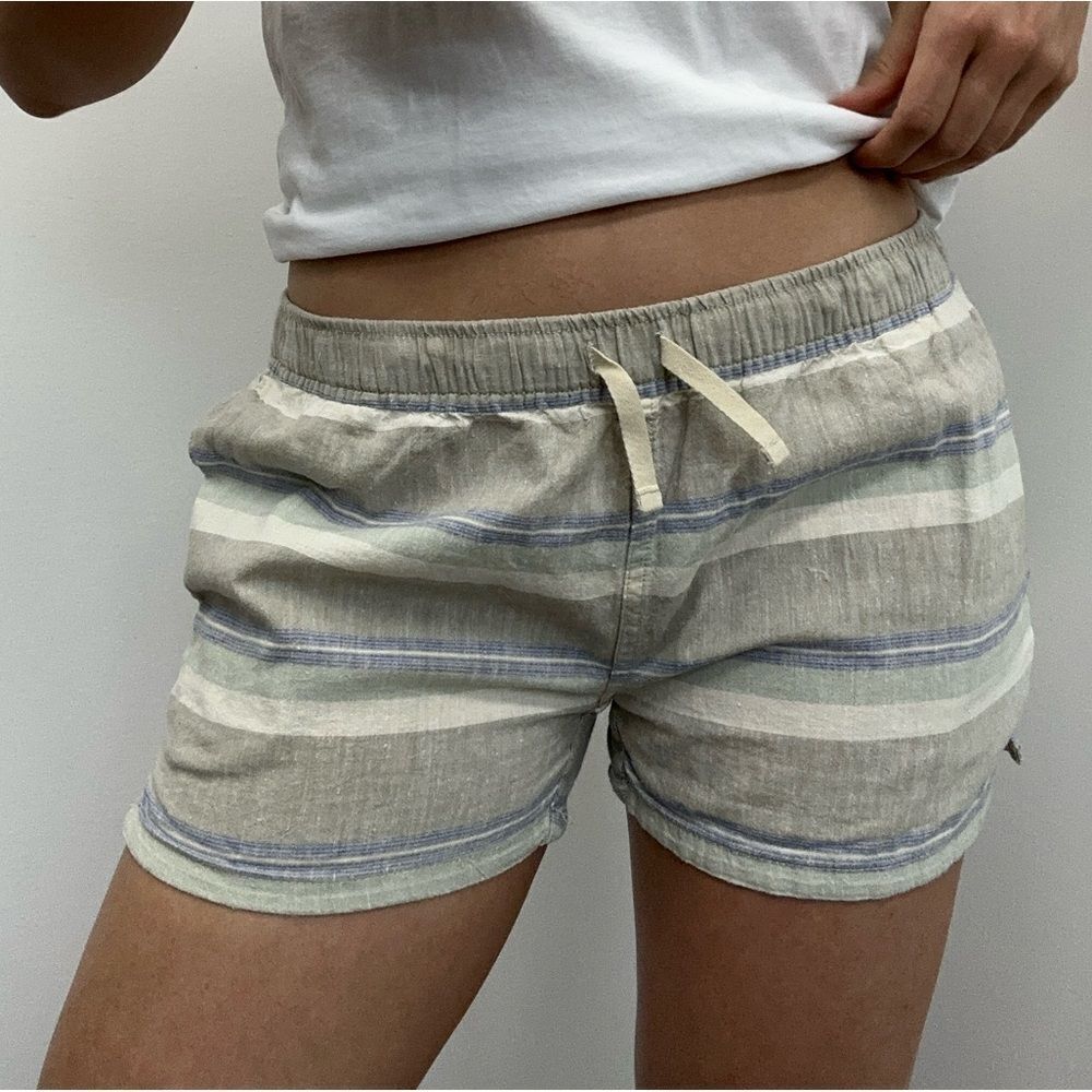 Patagonia Striped Linen-Blend Drawstring Shorts in Beige and Blue